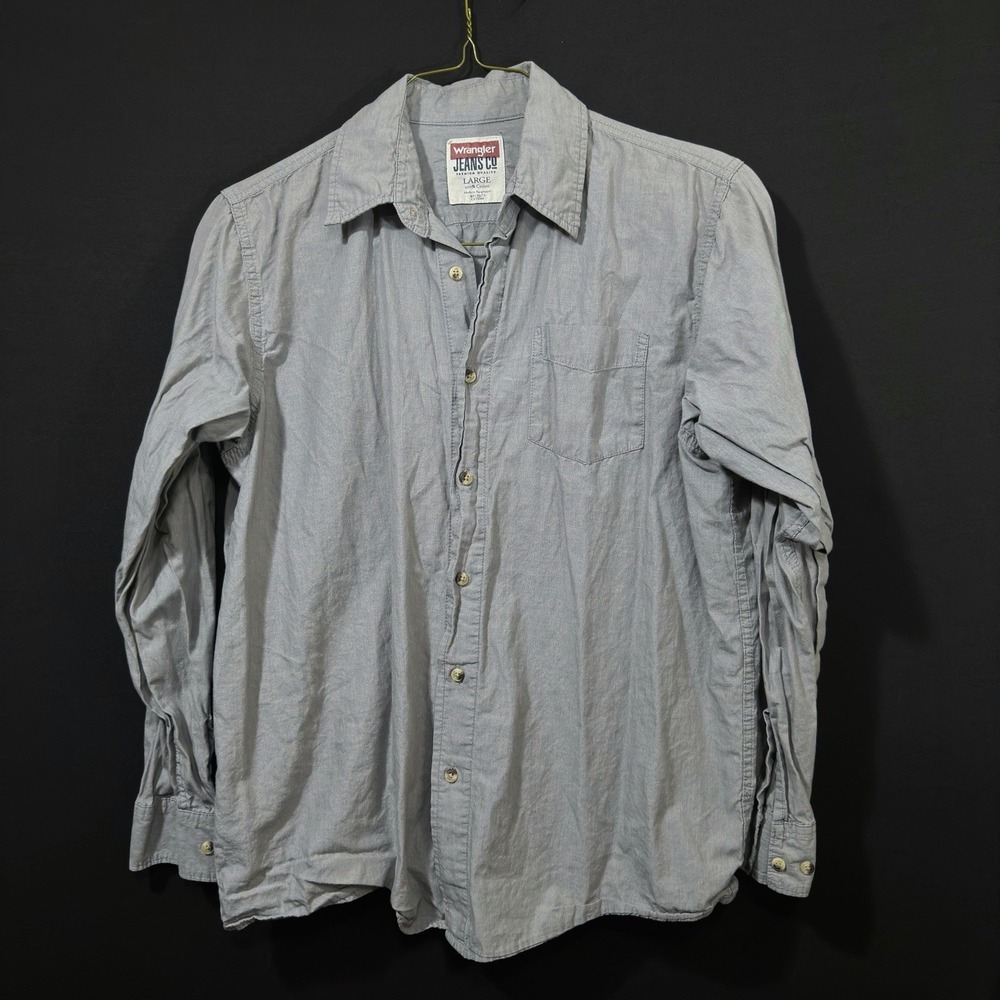 Vintage Wrangler Men's Western Button-Up Shirt Solid Gray Long Sleeve Size Large